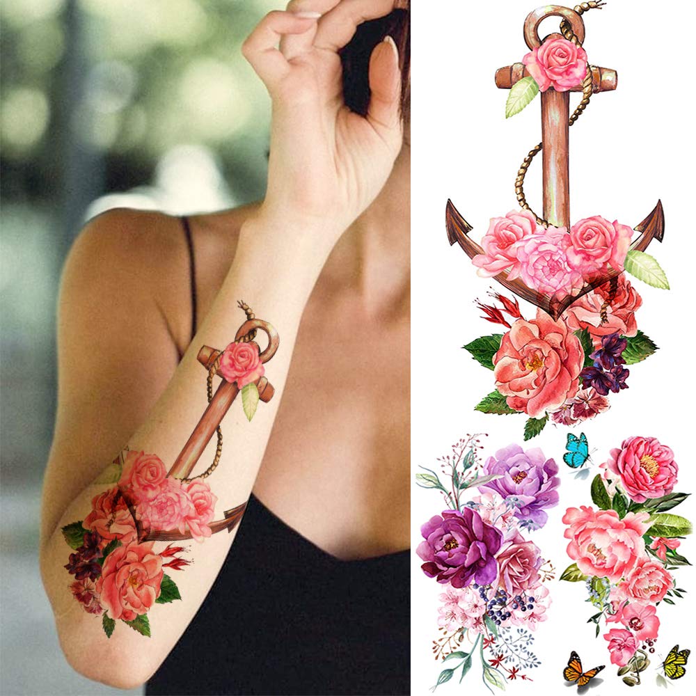 Yezunir 16 Sheets Sexy Flower Temporary Tattoos For Women Peony Sketch